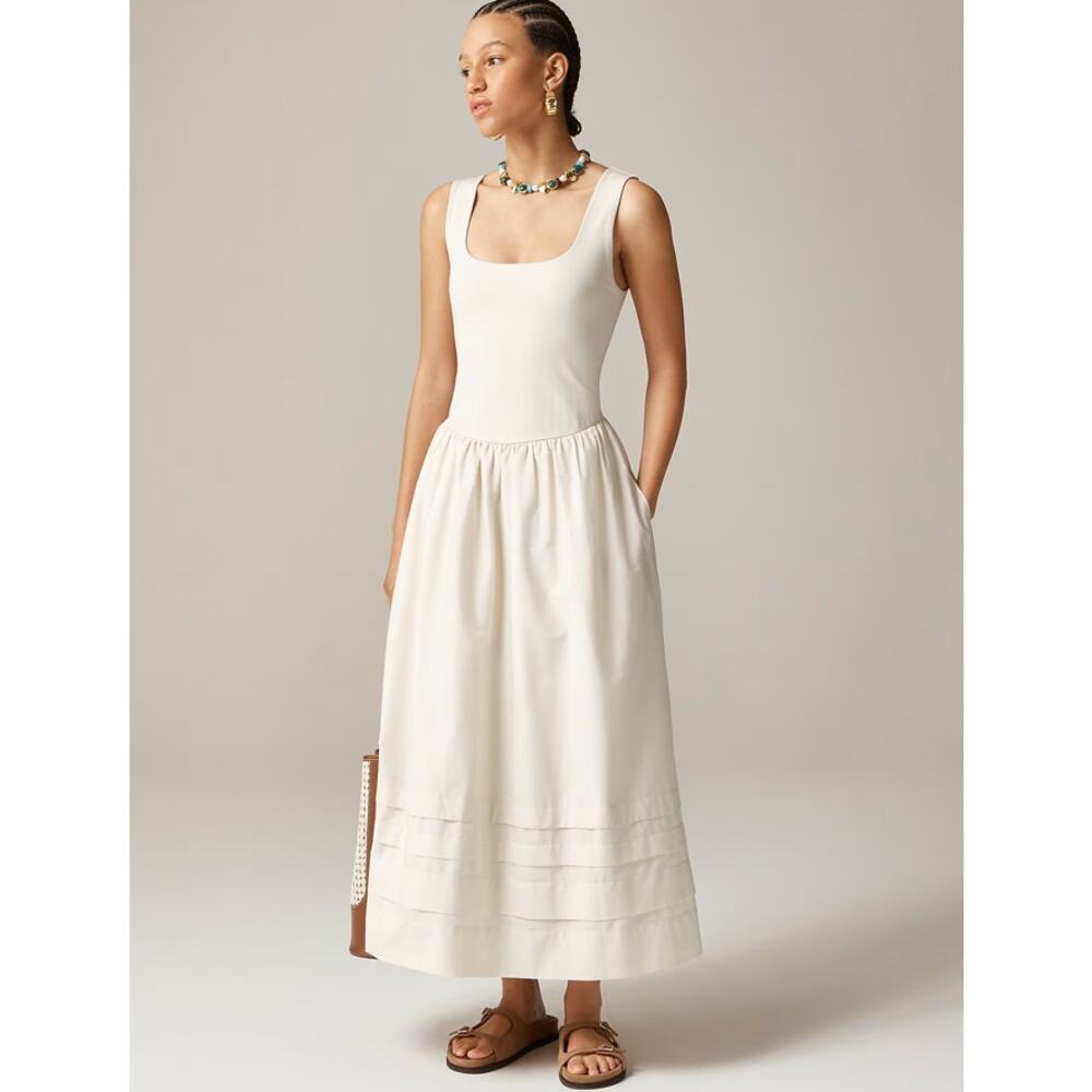 J.Crew Drop Waist Mixy Dress WMNS 2XS Natural Square Neck Knit Sleeveless A-Line
